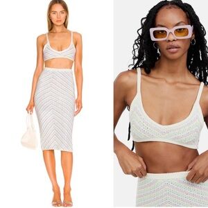 FOR LOVE & LEMONS Knit Bra & Skirt Set, Corinna Bralette Bette Midi Skirt, NWT